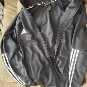 adidas Black Zip-Front Track Jacket with White Stripes